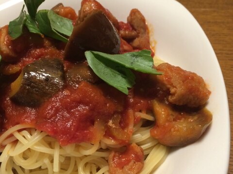 鶏とナスのトマトスパゲティ(^^)